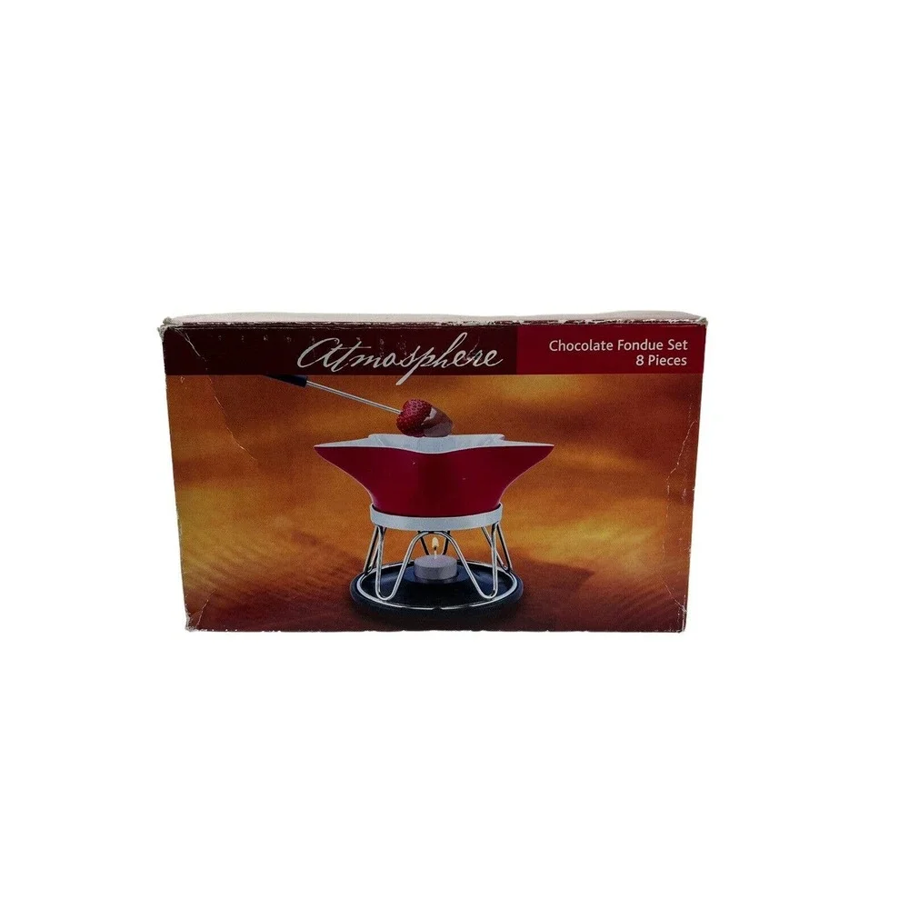 Chocolate Fondue Set Atmosphere Red Star Mini Teallite Flame 8oz Slightly Used